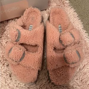 Pink Fur Arizona Big Buckle Birkenstocks